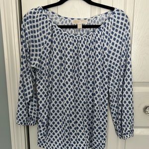 Michael Kors blue and white. 3Q scoop neck knot top